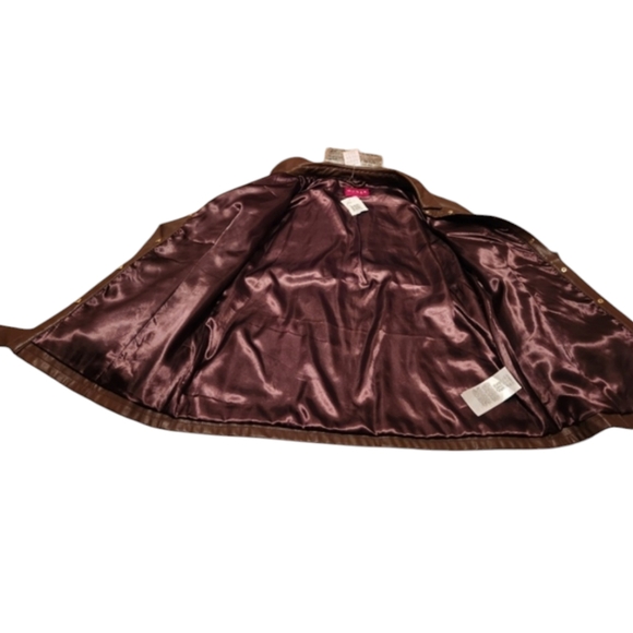 Women's Large Guess Marque Brown Faux-Leather Belted Jacket - Picture 4 of 7